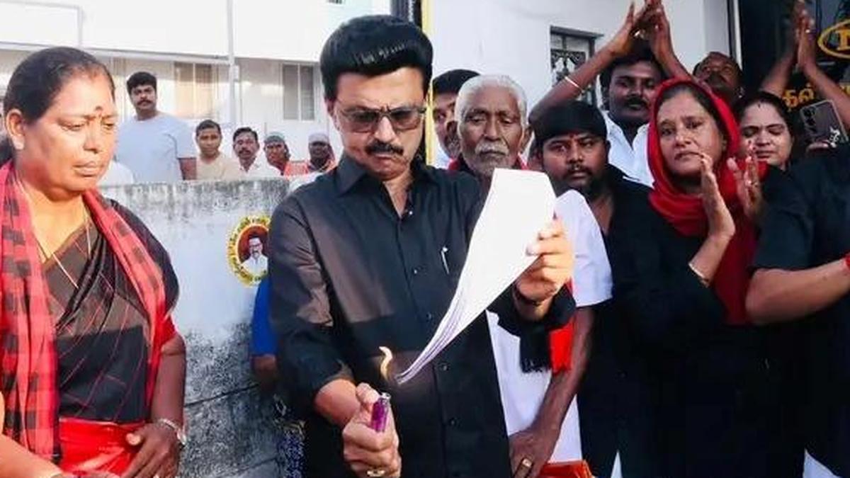 Tamil Nadu CM Stalin burns copy of Delimitation Bill in Namakkal