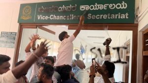 NSUI activists ransack V-C secretariat in Kuvempu University at Shivamogga during protest over failure to declare results