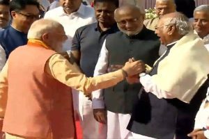 PM Modi, Mallikarjun Kharge Share Light Moment In Rare Bonhomie At Ambedkar Jayanti | Watch