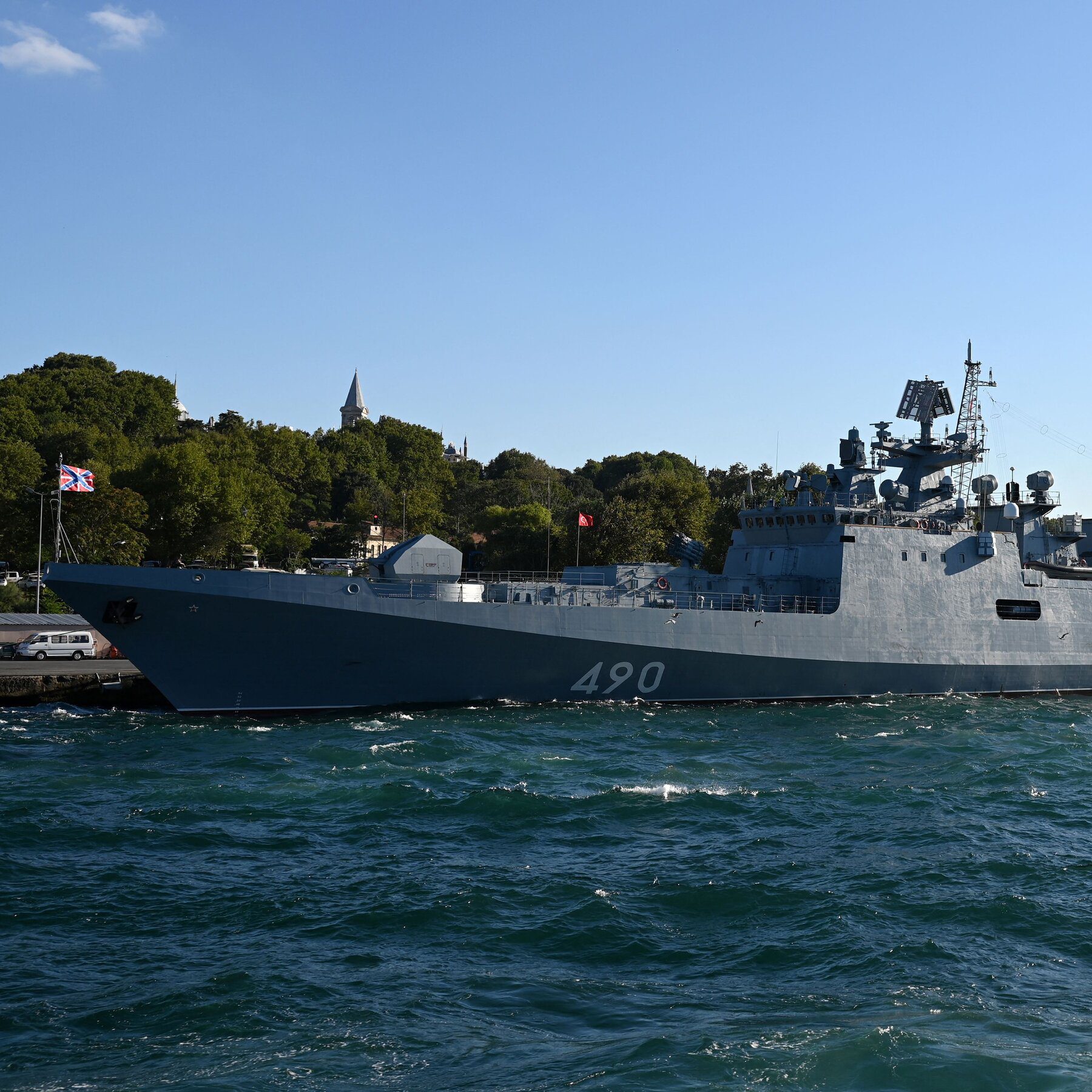 Russian Navy fires warning shots at U.K.-registered yacht.