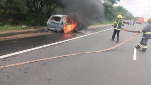 Family escapes unhurt after car catches fire near Jolarpet