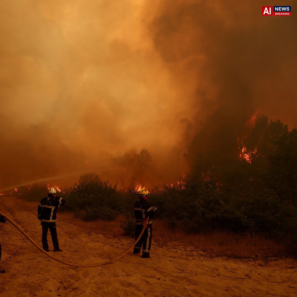 Hundred of thousands flee as wildfires spread in Spain and France.