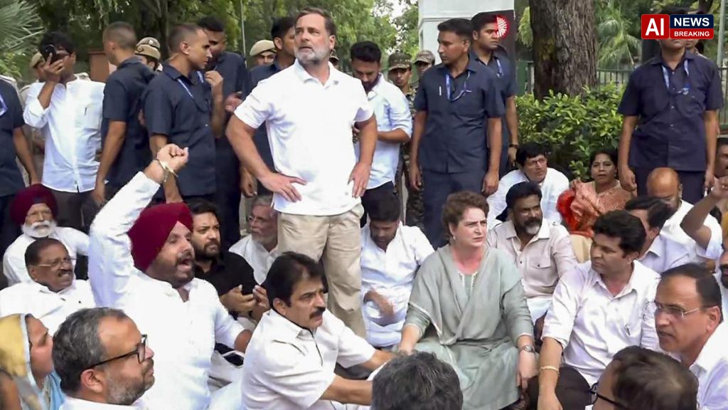 Rahul, Priyanka lead Congress MPs in protest outside PM's residence; several detained