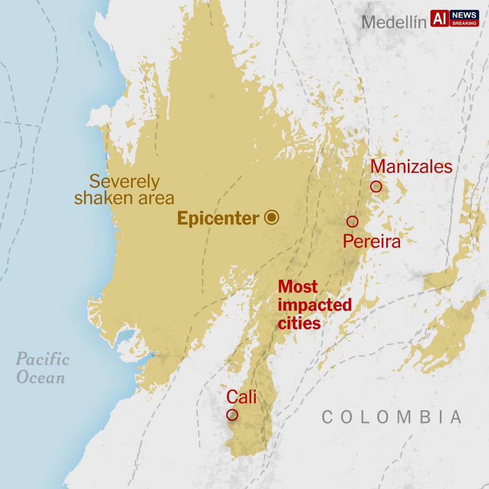 Magnitude 6.9 earthquake strikes Colombia near Popayán.