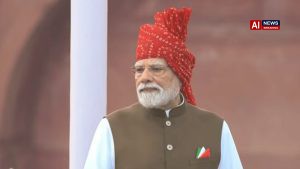 Prime Minister Narendra Modi wears red bandhani saafa for Independence Day celebrations