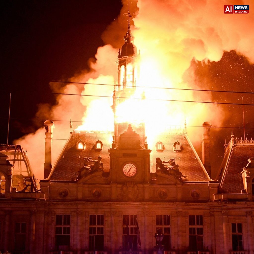 Limoges city hall set on fire by