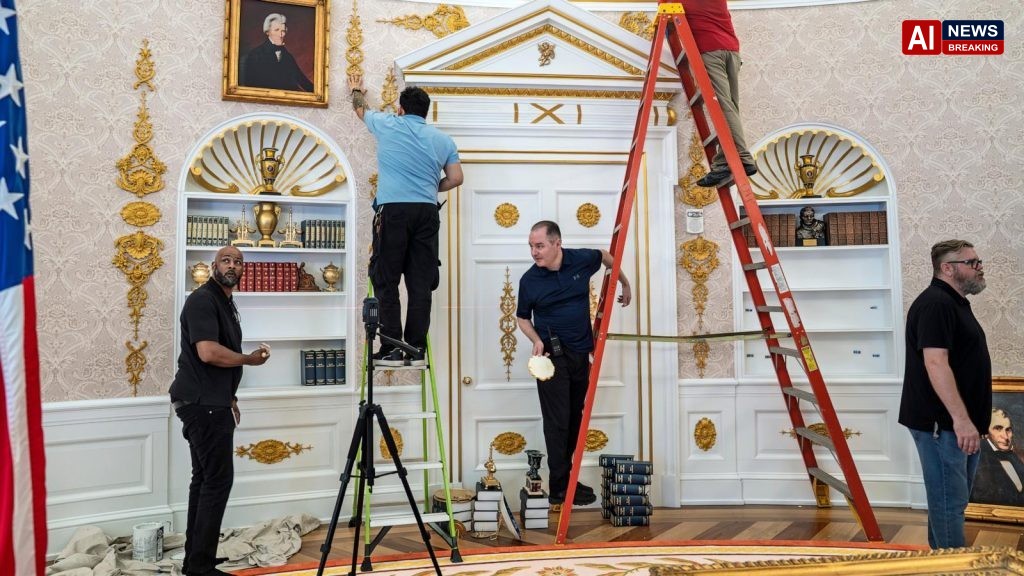 A replica Oval Office near the White House just got a new Trump makeover. Gold flourishes abound